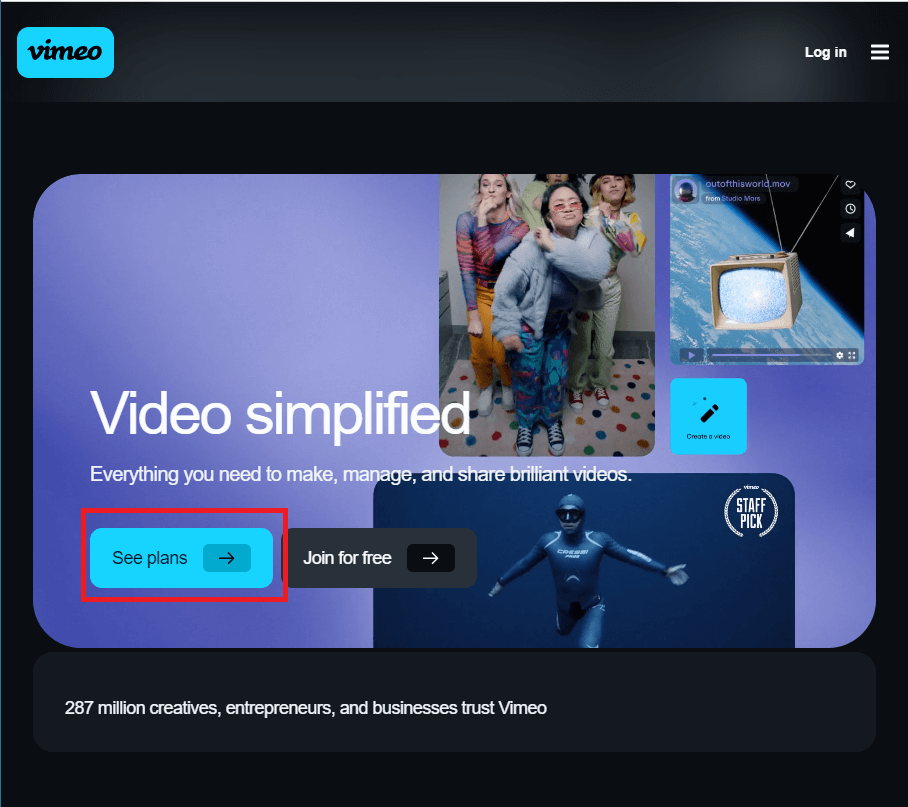 Click on See Plans on Viemeo website
