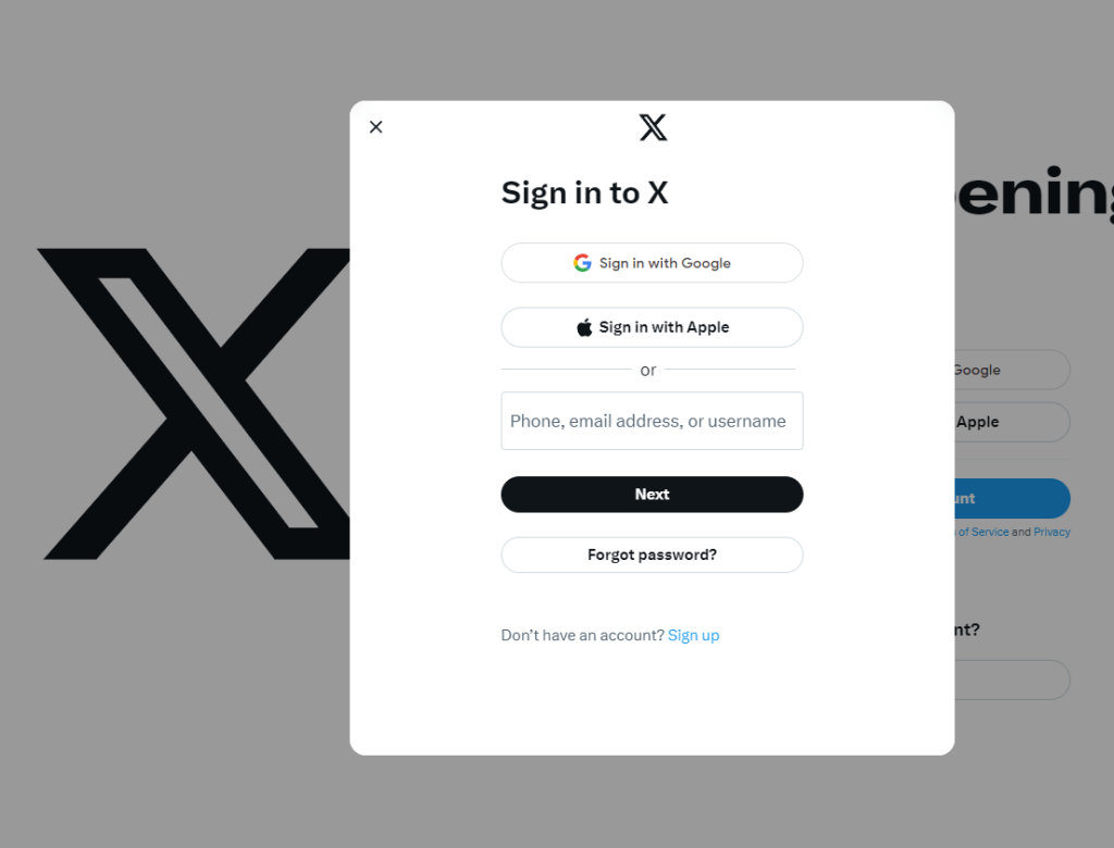 Sign in to X account