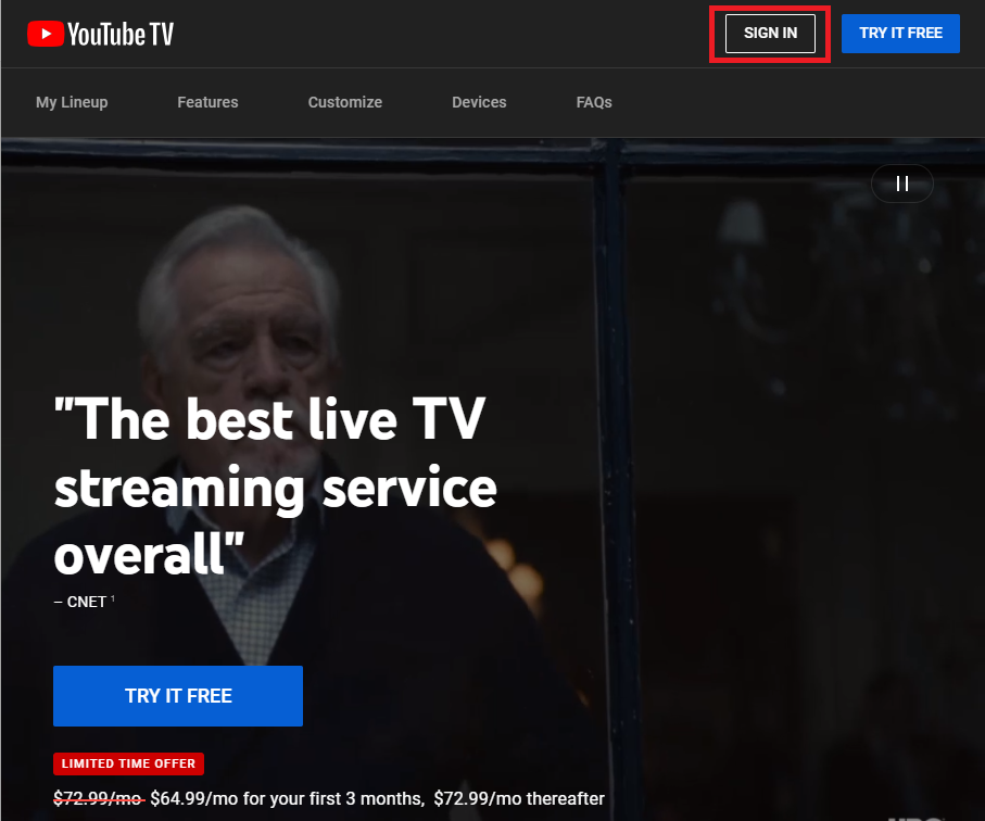 Hit the Sign In option on YouTube TV