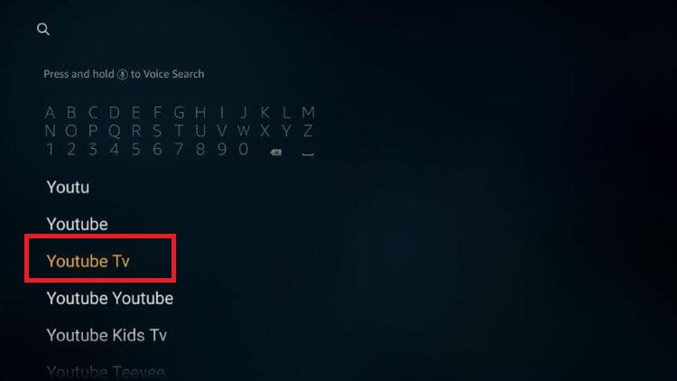 Search for YouTube TV on search bar