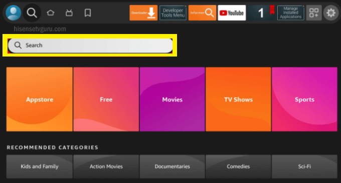 Hit the Search bar on the Hisense Fire TV