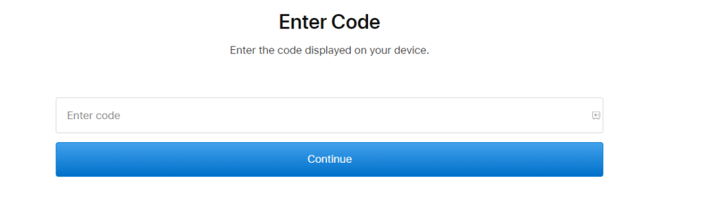 Enter the code and Click the Continue option