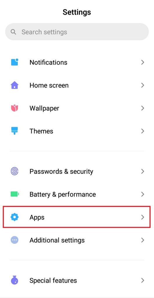 Hit the Apps section from the Settings