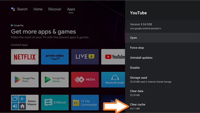 Click on Clear Cache on Android TV