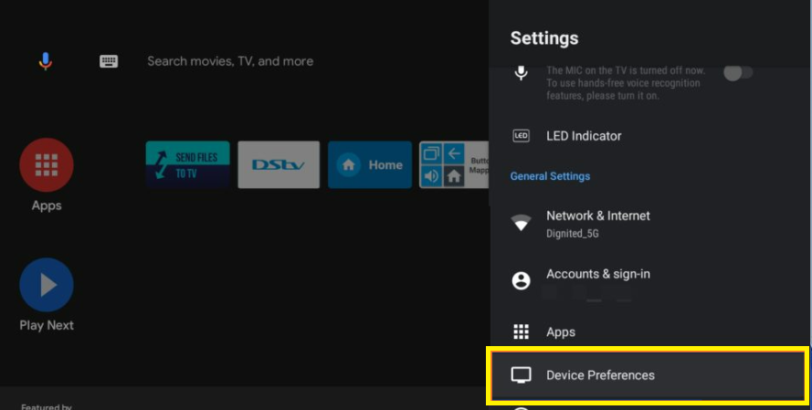 Hit the Device Preferences on Android TV