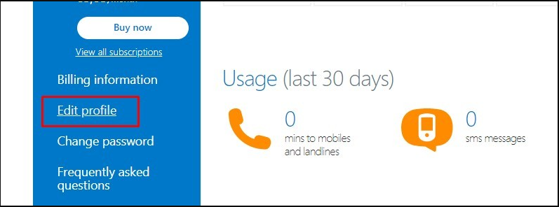 Hit the Edit Profile option on Skype website