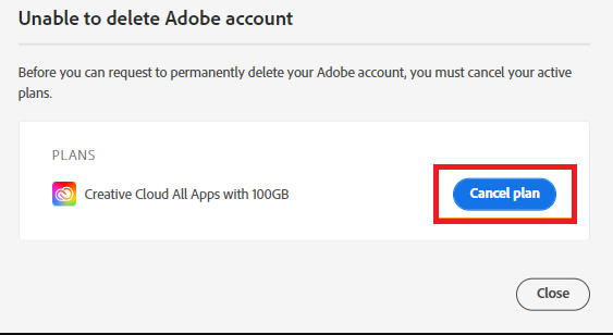 Hit the Cancel Plan on Adobe website