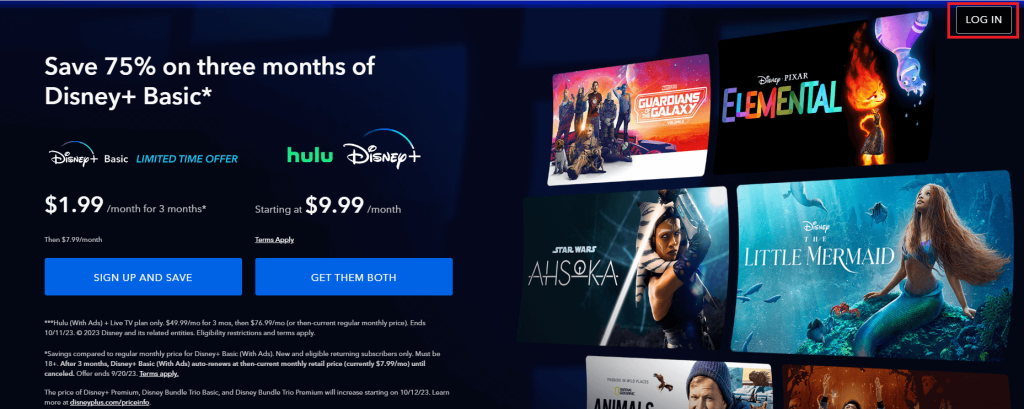 Click Log In in the Disney Plus app of Hisense TV