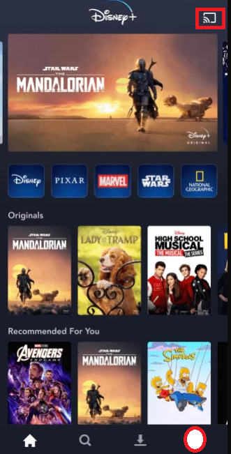 Hit the Cast icon on Disney Plus app