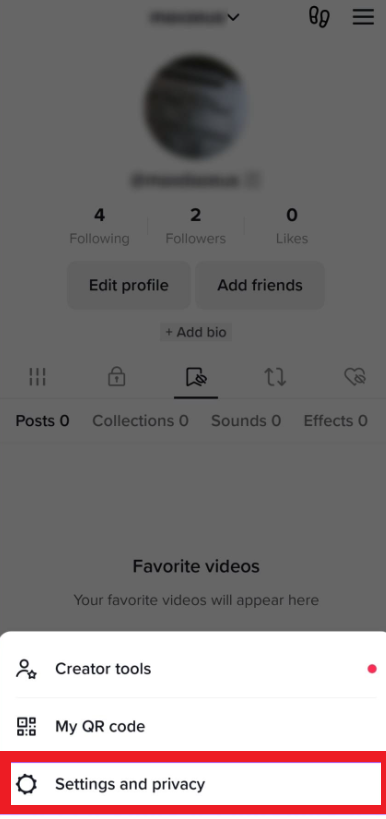 Hit the Settings and Privacy option on TikTok
