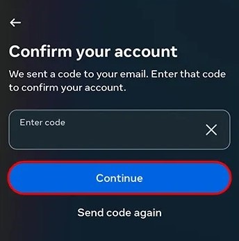 Enter code and click Continue