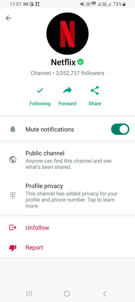 Select Report to report WhatsApp Channel