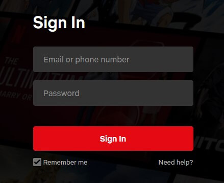 Log in to Netflix