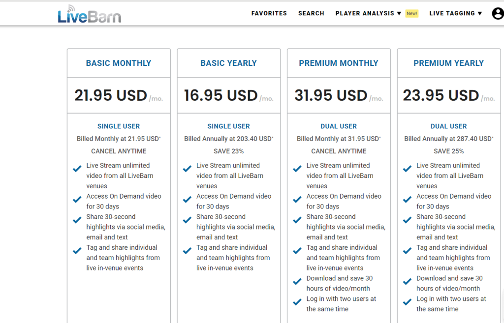 Choose the subscription plan of LiveBarn