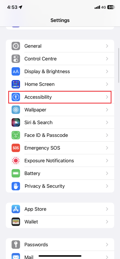 Hit the Accessibility option on iPhone