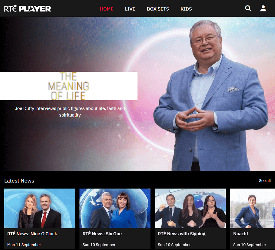 Head over to the home screen of RTE Player