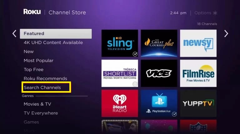 Hit the Search Channels on Roku