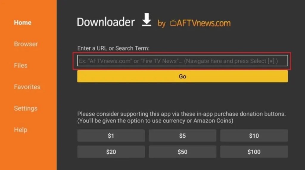Enter the APK URL to sideload apps on Sony TV
