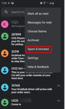 Select Spam & Blocked to unblock text messages on your Android smartphone