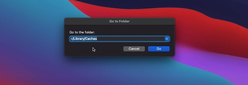Enter the library URL on Go to Folder to delete cache for WhatsApp on Mac