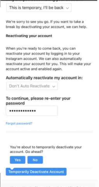 Select Temporarily Deactivate account