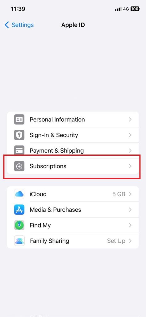 Choose Subscription to cancel Apple One