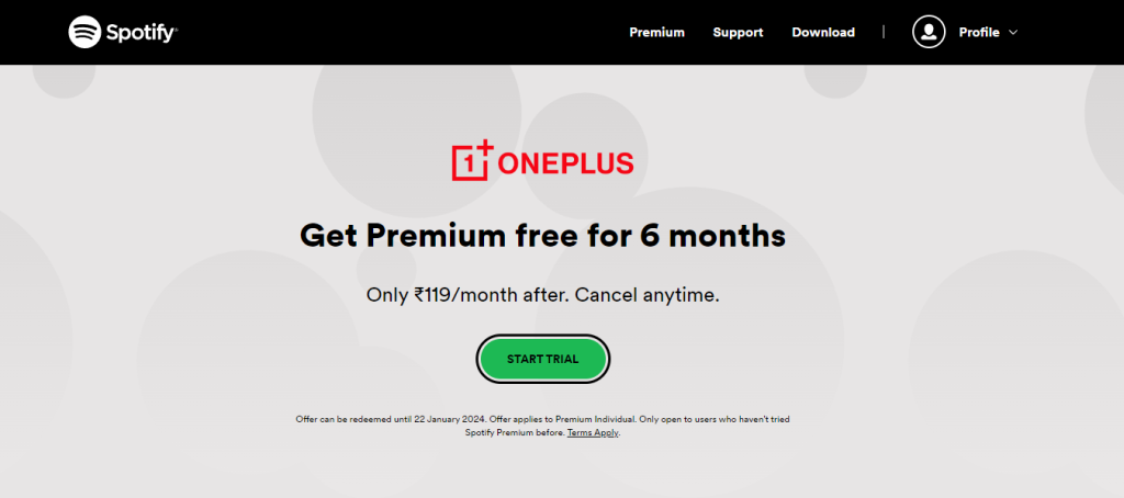 Spotify Free Trial on OnePlus