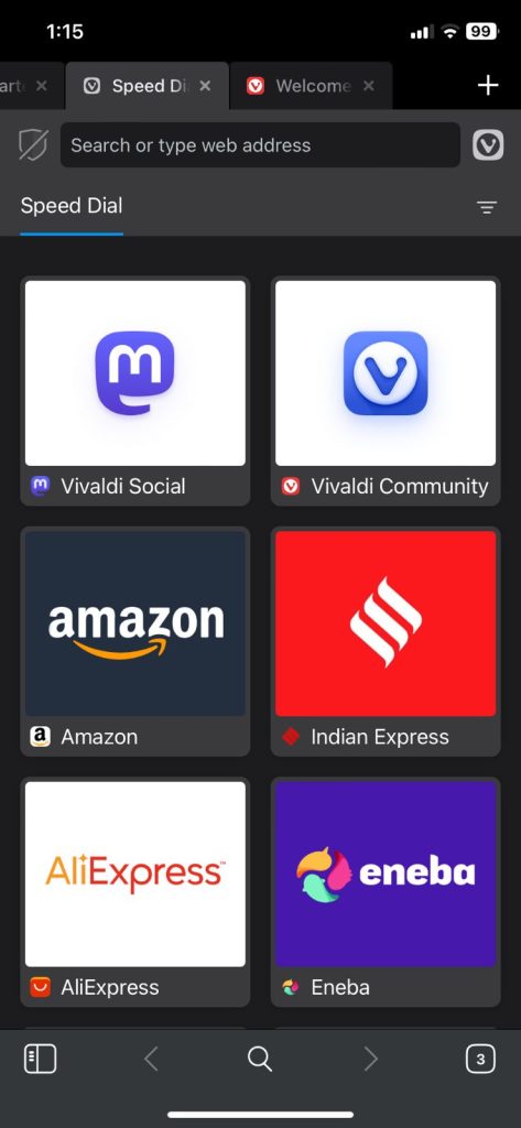 Vivaldi Dark Mode on iPhone