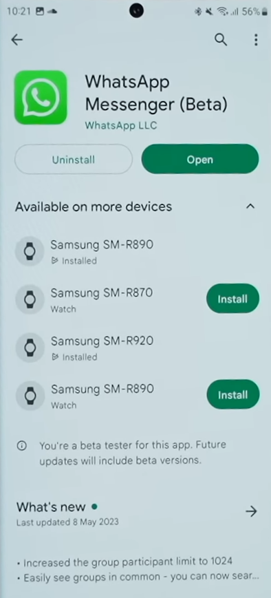 Install WhatsApp on Galaxy Watch using smartphone