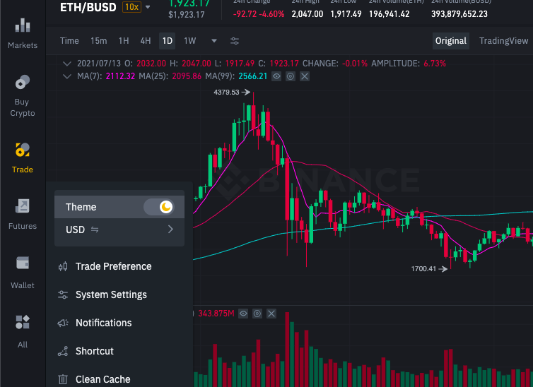 Binance desktop dark mode