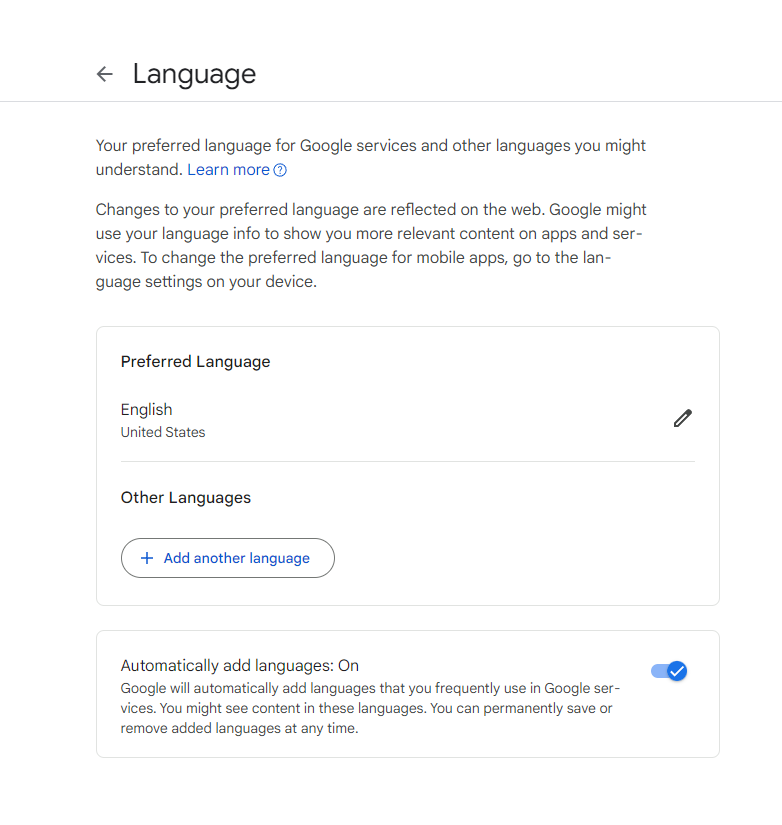 Tap Add Other Languages on the Language Page of Google Sheets