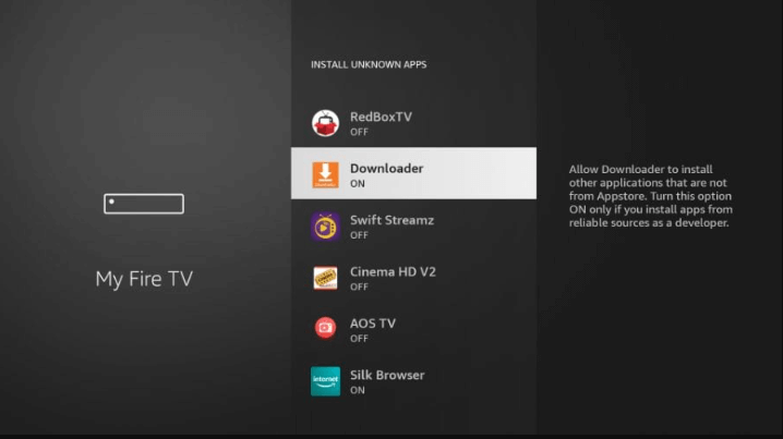 Turn on Downloader to download CineHub APK on Firestick