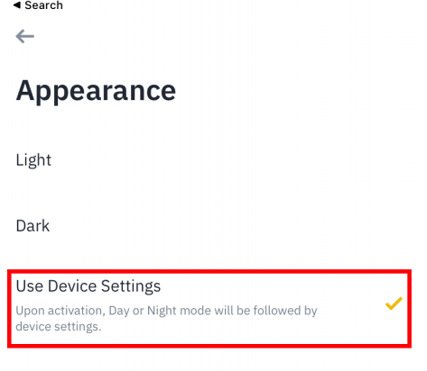 Click Use Device Settings to enable dark mode