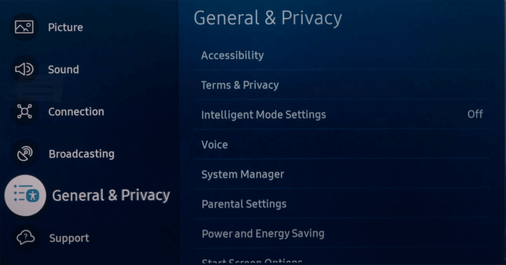Tap General & Privacy to Navigate to Start Screen Options