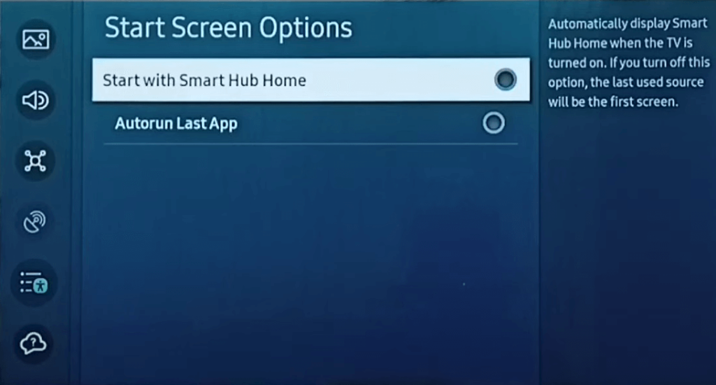 Unselect Start with Smart Hub to Deactivate it on Samsung Smart TV