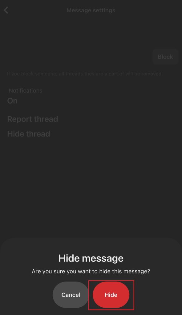Click Hide to Delete Messages on Pinterest