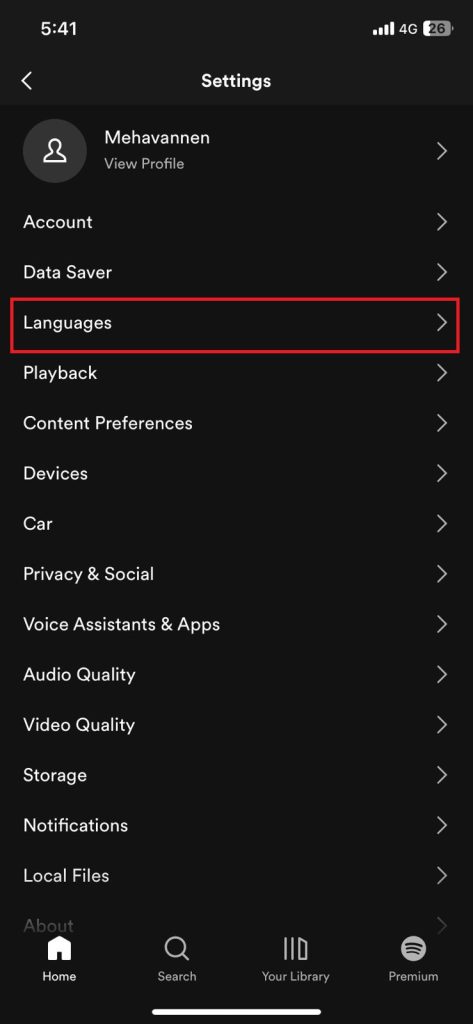 Choose Languages on Spotify to change it