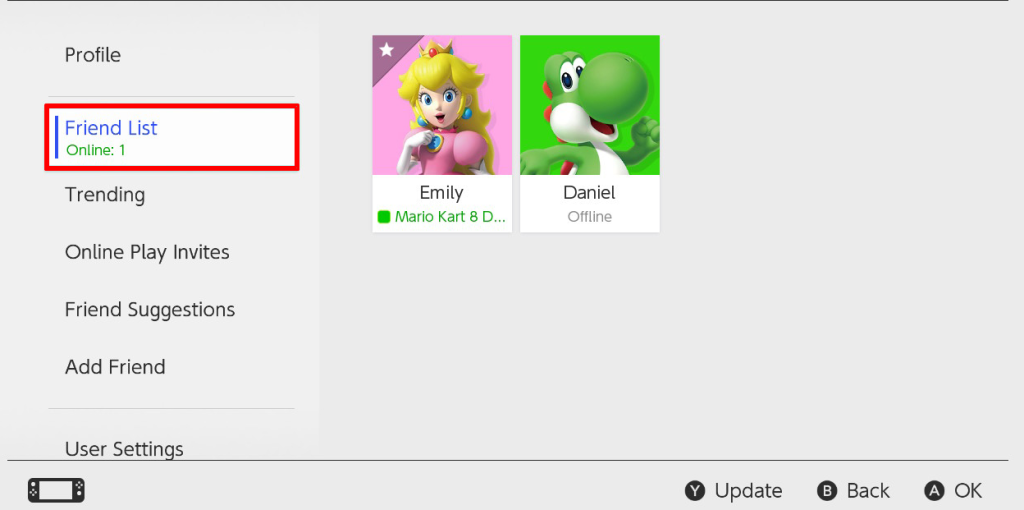 Click on Friend List option to Check Play Hours on Nintendo Switch
