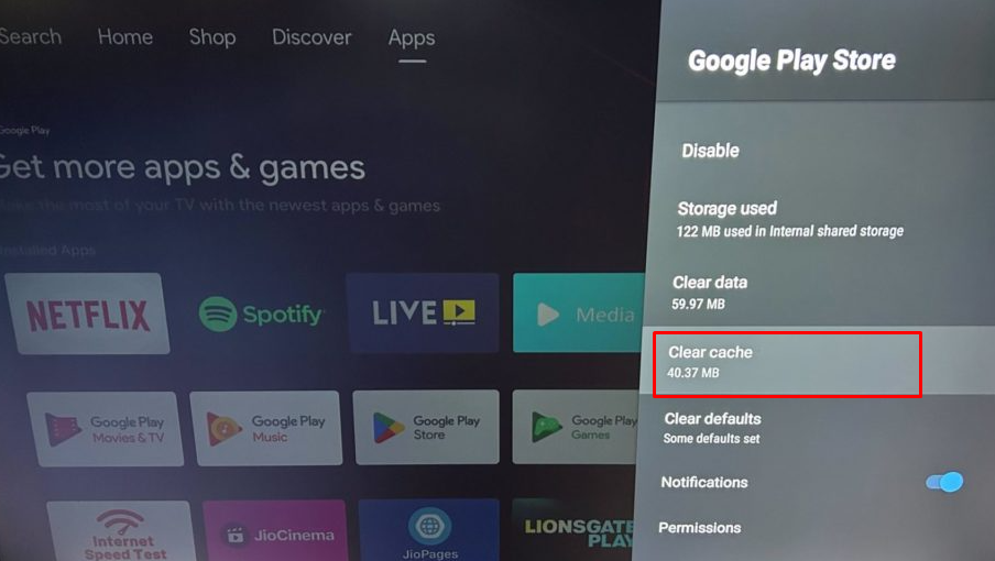 Click on Clear cache on Android TV to Clear Cache on Sharp TV
