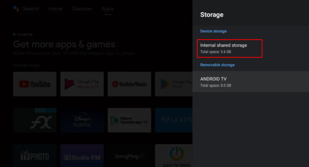 Click on Internal shared storage on Android TV