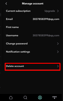 Tap on the Delete account option to Delete Tidal account