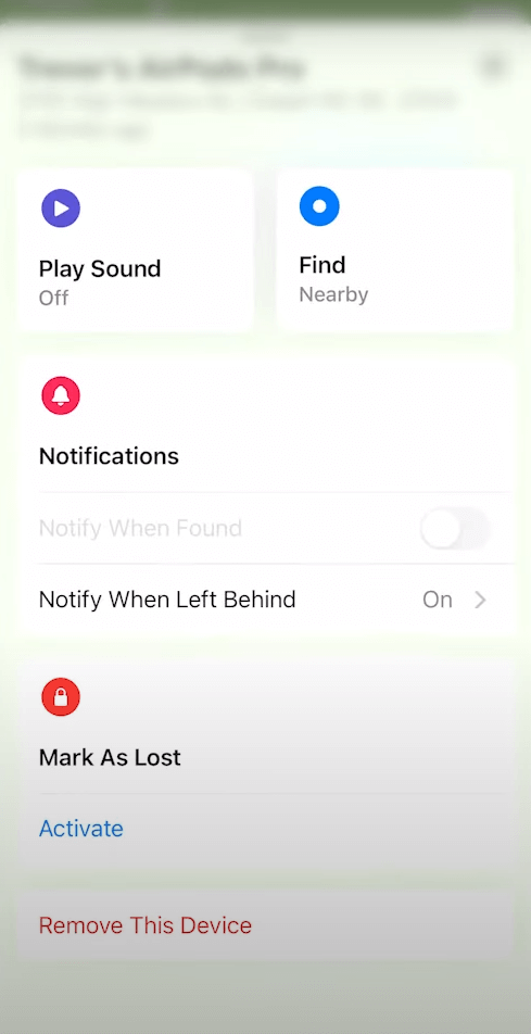 Select Notify When Left Behind on Find My App
