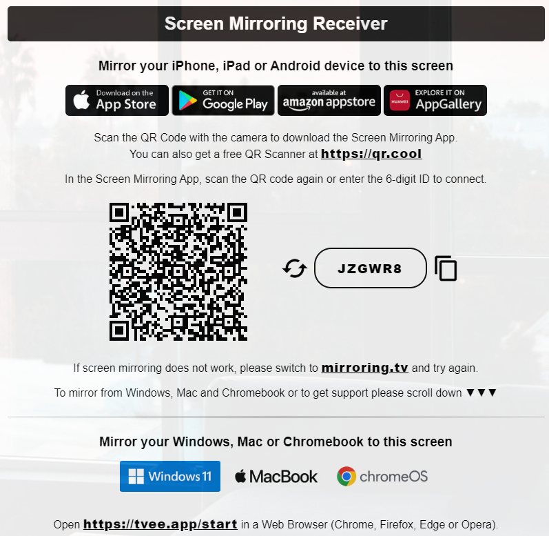 Screen Mirroring Receiver QR Code
