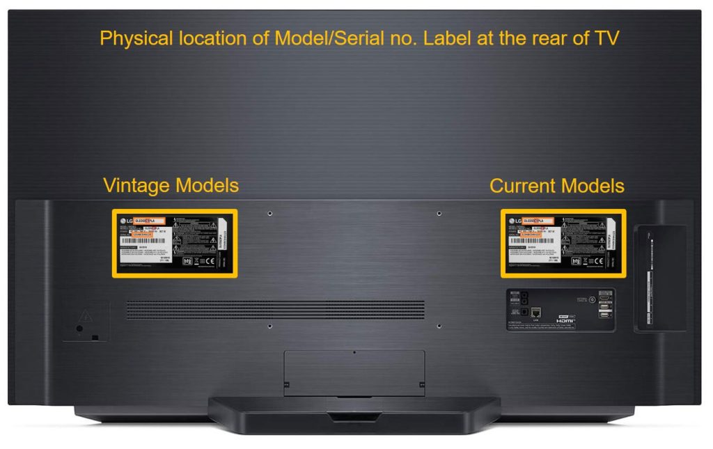 Label Placement to find the Model Number of Vintage and Current LG TV Models