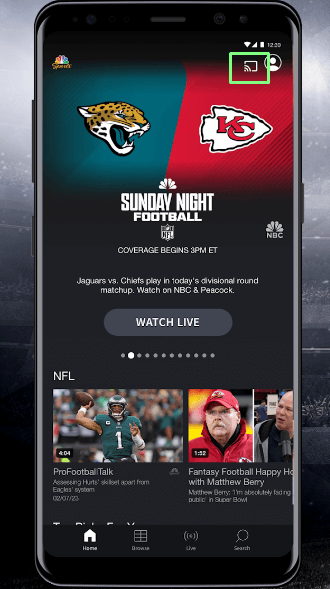 Tap the Cast Symbol on your NBC Sports Mobile App