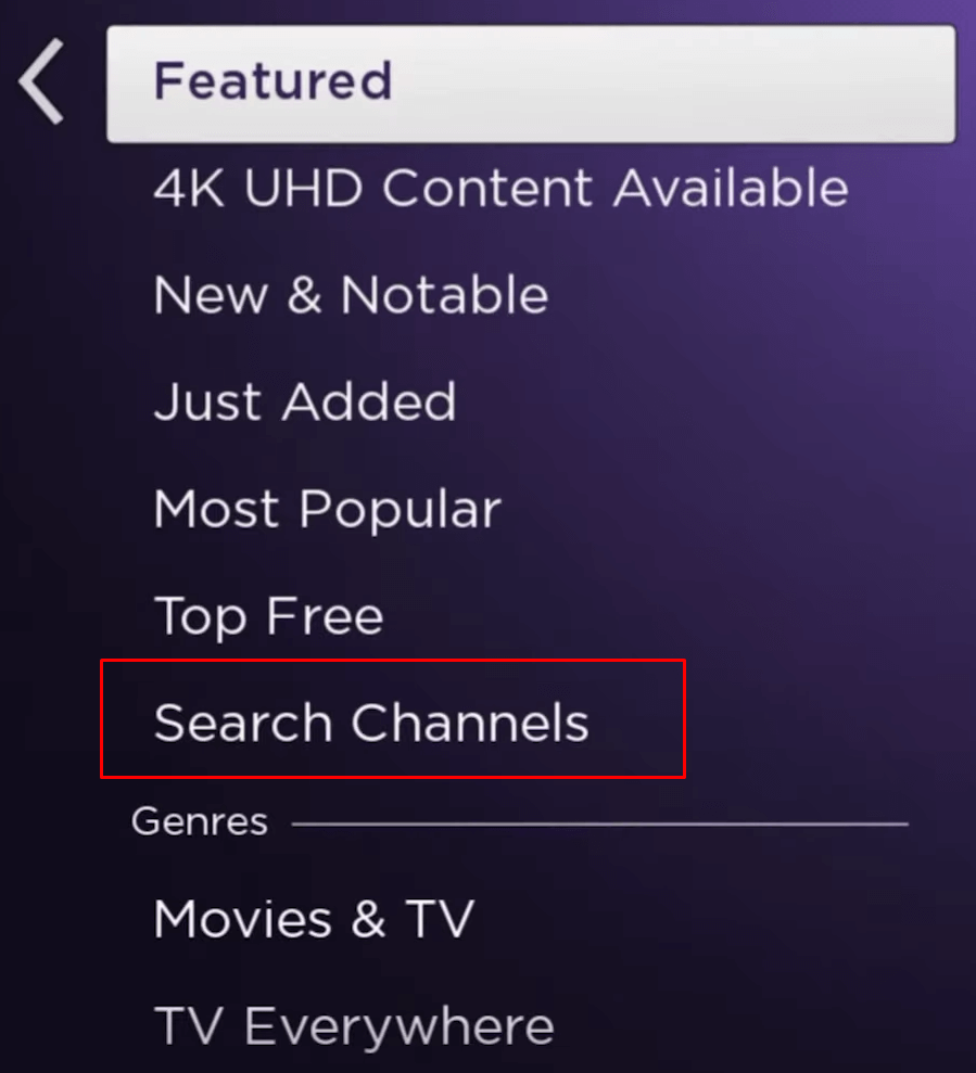 Tap Search Channel to Search NBC Sports on Roku TV