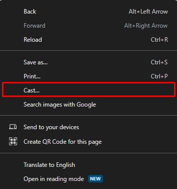 Right click on Chrome and click the Cast option