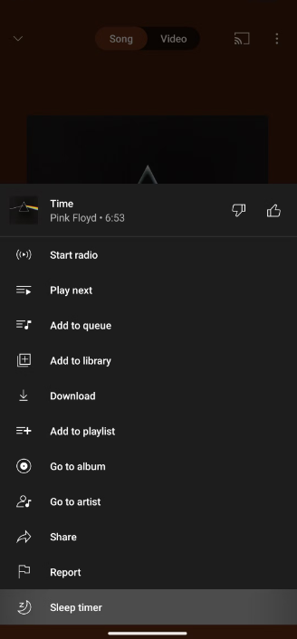 Tap Sleep Timer on YouTube Music to Turn On the Timer.