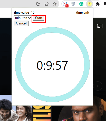 Tap Start to Start the Timer on YouTube Music.