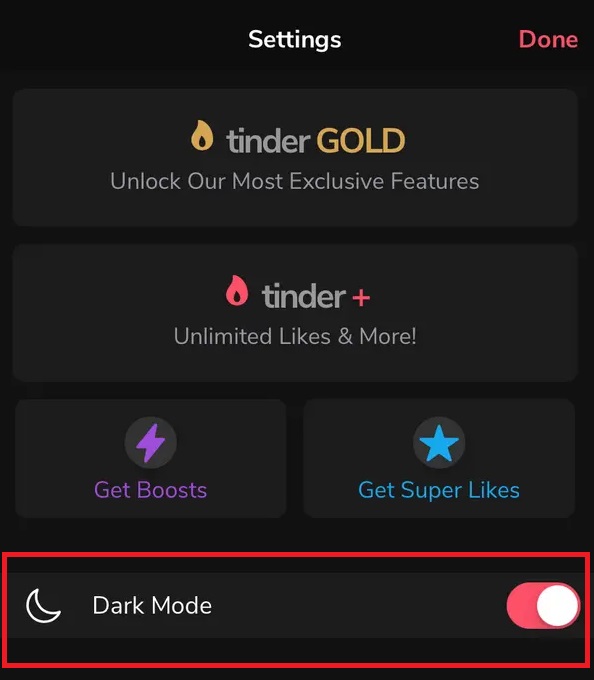 Enable Tinder Dark Mode